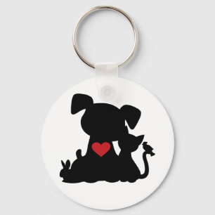 Love Puppy e Kitten Silhouette Button Chaveiro