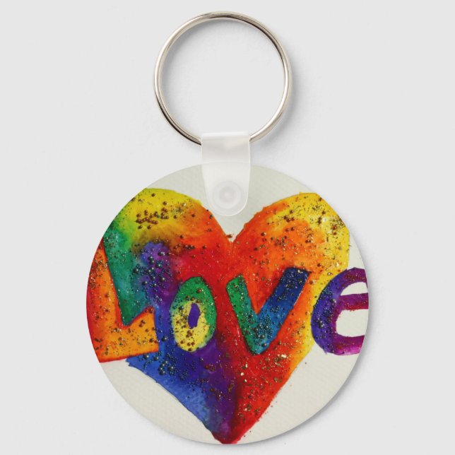 Love Rainbow Heart Art Pintura Chaveiro (Frente)