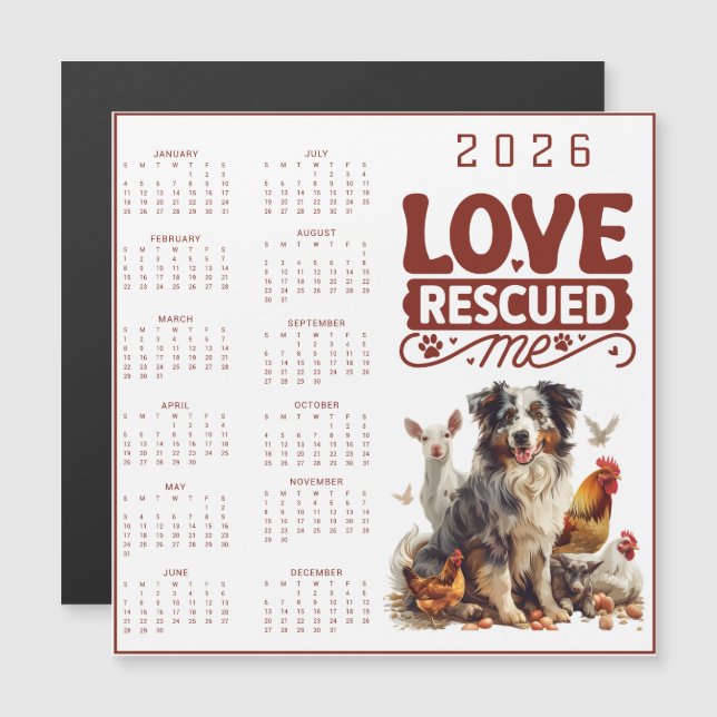 Love Rescued Me 2026 Dog Calendar (Frente/Verso)
