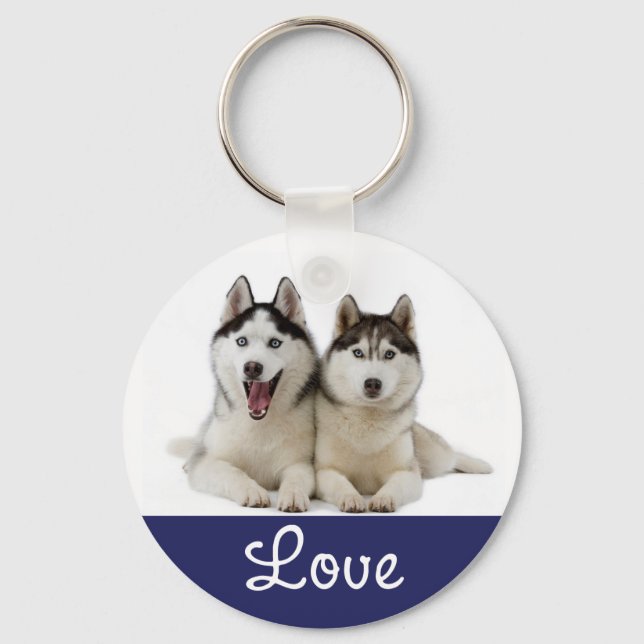 Love Siberian Husky Puppy Dog Portrata Chaveiro (Frente)