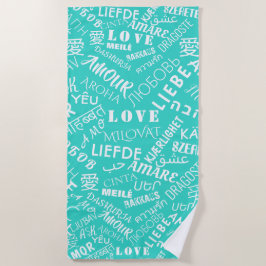 Love Text Beach Toalha Multilíngue Turquoise