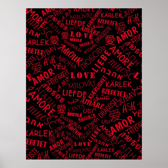 Love Text Poster Multi Language Word - Suas Cores (Frente)