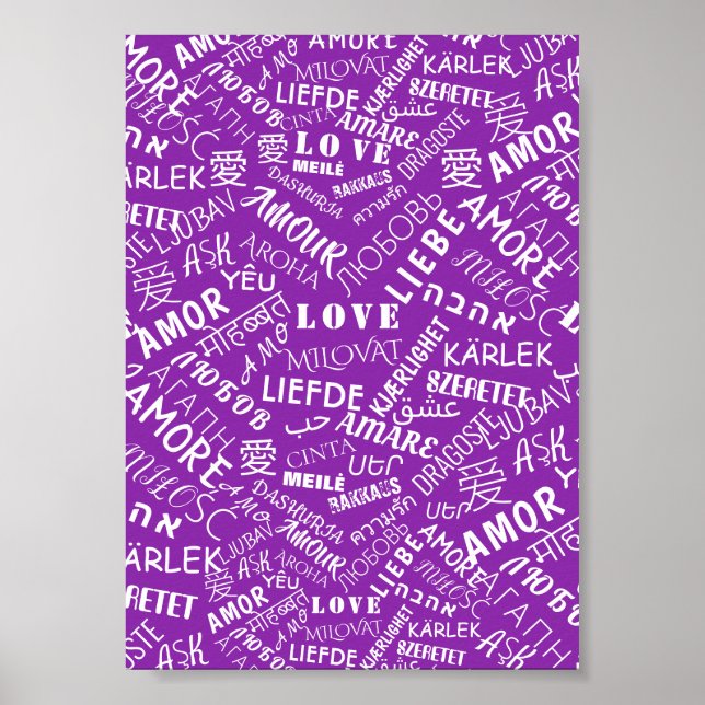 Love Text Poster Multi Language Word - Suas Cores (Frente)
