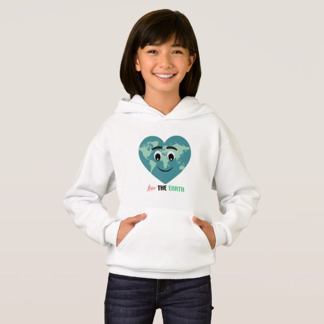 Love The Earth Cute Heart World Hoodie (Frente Completa)