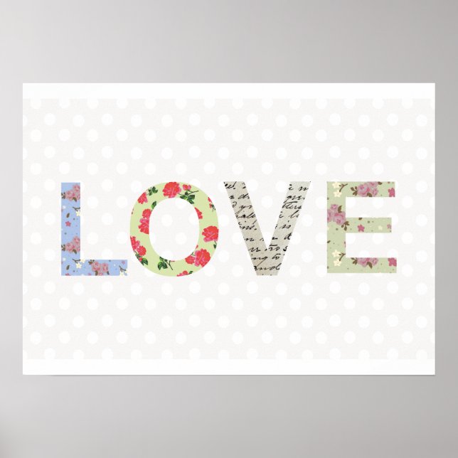 Love word art polka dot shabby chic poster (Frente)