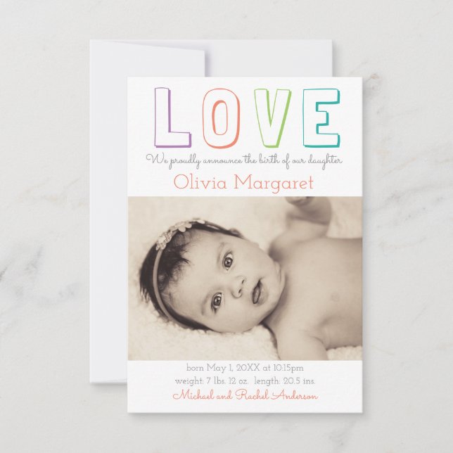 LOVE Yellow Quatrefoil - Anúncio de Nascimento 3x5 (Frente)