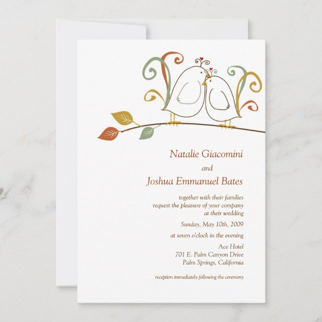 Lovebird em Branches Convites de Casamento (Frente)