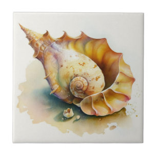 Lovely Haliotis Conch Shell Watercolor Azulejo