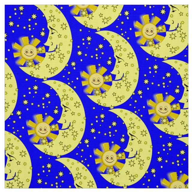 Lua Amarelo Estrelas Tecido Azul (Modelo)