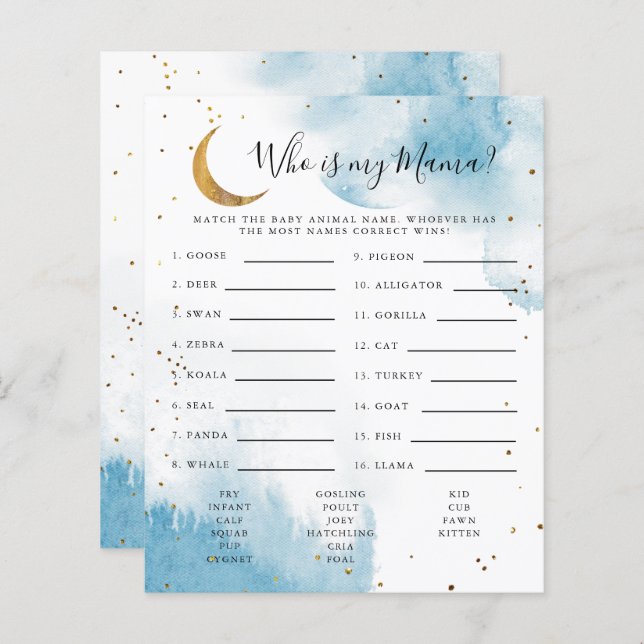 Lua Azul Que É O Meu Jogo De Chá de fraldas (Frente/Verso)