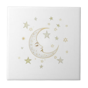 Lua Celestial com Face & Estrelas Dourado Prata Br