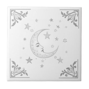 Lua Celestial com Face & Estrelas Prata e Branco