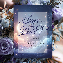 Lua Celestial e Estrelas Salvem o Cartão de Data