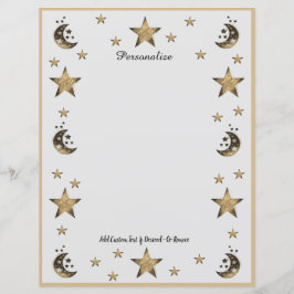 Lua cósmica e estrelas preto e Dourado personaliza