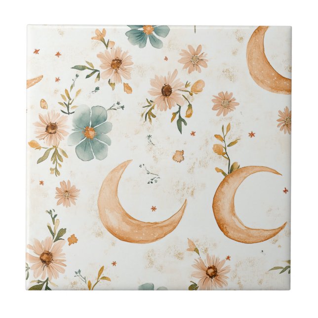Lua Crescente Celestial Floral Dourado Brilho (Frente)