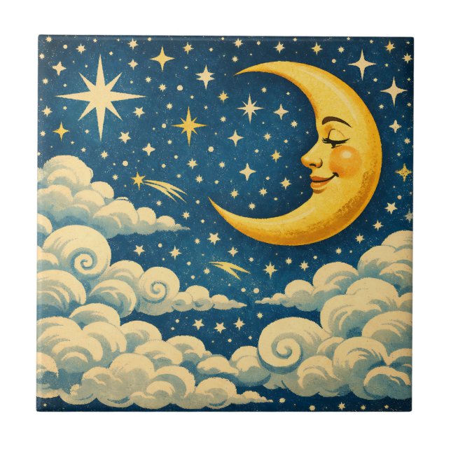 Lua Crescente Vintage Céu Noturno (Frente)