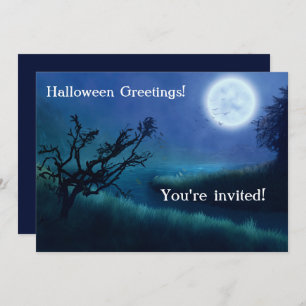 Lua de Halloween à noite em tons de azul e verde