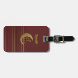 Lua e coelho do ouro na etiqueta de bagagem vermel