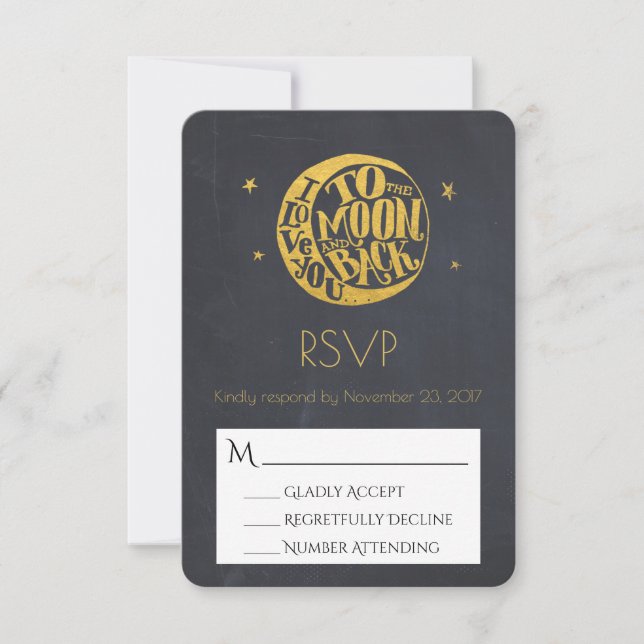 Lua e Estrelas com RSVP de Casamento Romântico (Frente)