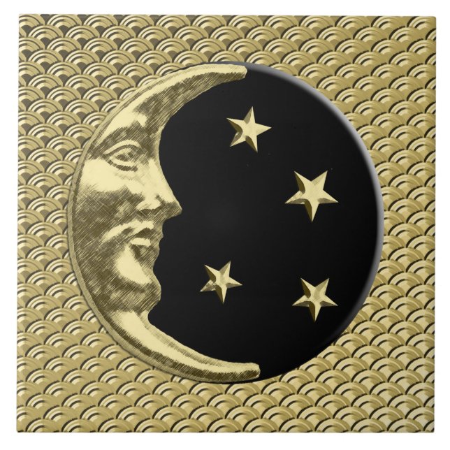 Lua e estrelas do art deco - preto e ouro (Frente)
