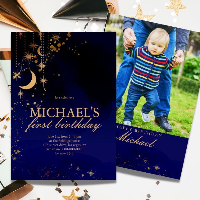 Lua E Estrelas Primeiro Convite De Aniversário (Criador carregado)