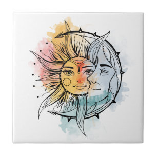 Lua e sol. Ilustração de tatuagem no estilo de v