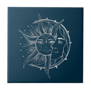 Lua e sol. Ilustração de tatuagem no estilo de vin