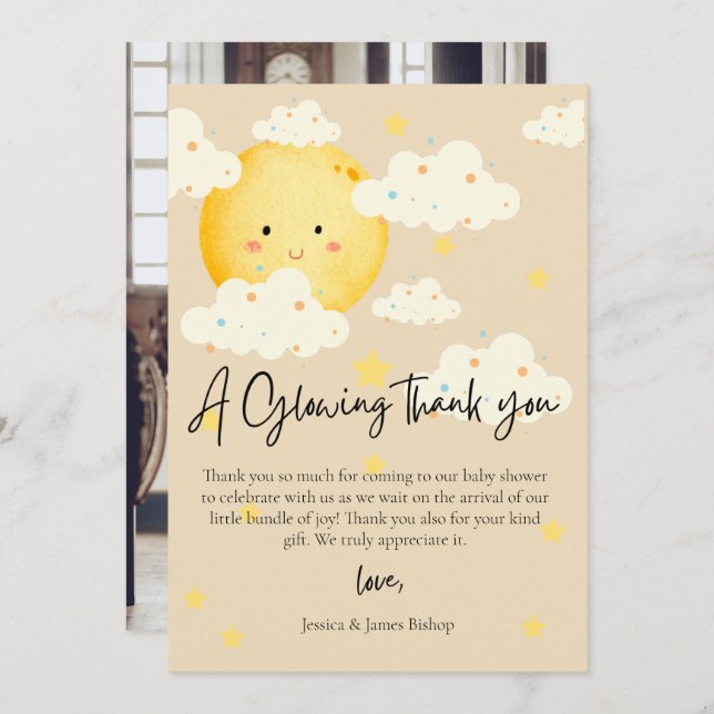 Lua e Stars Chá de fraldas Cartões de agradeciment (Frente/Verso)