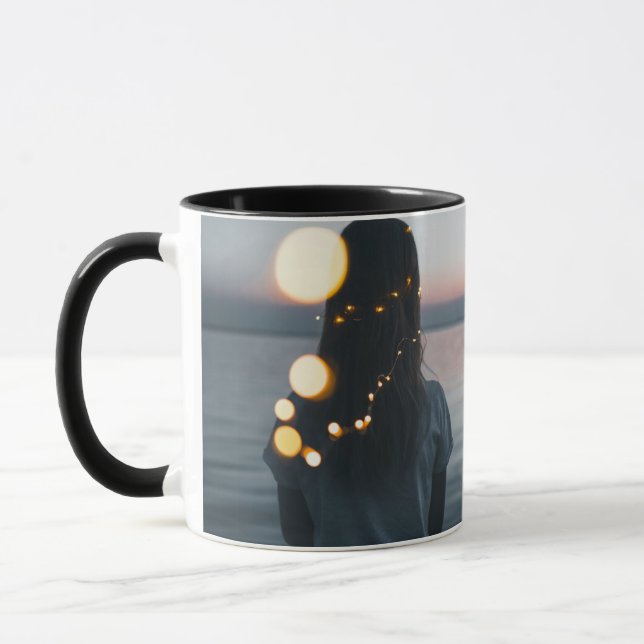 Lua Elegante Abstrata Caneca de Cerâmica Preta Caf (Esquerda)