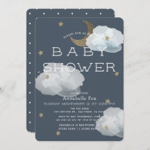 Lua, Estrelas e Nuvens Convite para Chá de fraldas