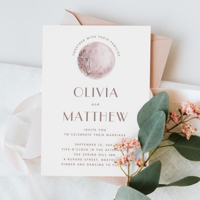 Lua Mística | Convite de Casamento Celestial Rosa  (Criador carregado)