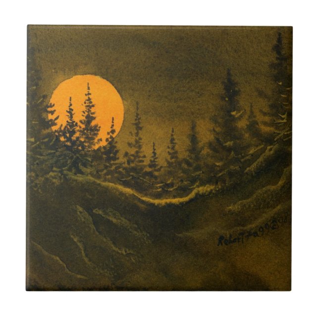 Lua noturna paisagem rural e azulejo de pinheiros. (Frente)