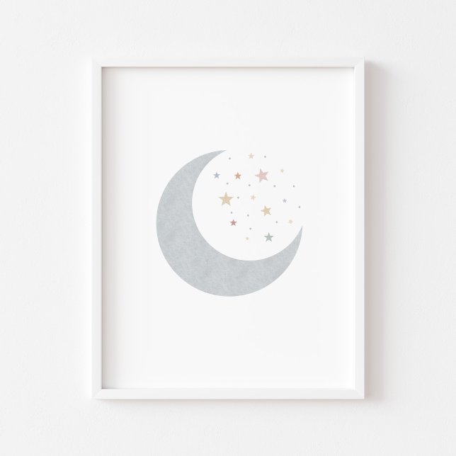 Lua pastel de boho e estrelas impressão azul (Criador carregado)
