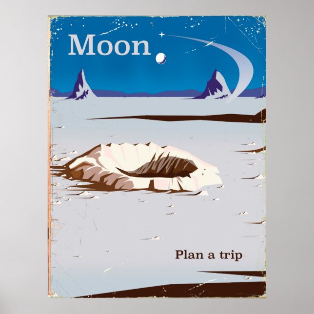 Lua - pôster de viagem de ficção científica vintag (Frente)