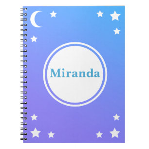 Lua roxa azul & caderno espiral das estrelas