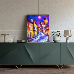 Lua Sobre A Poster De Pintura Do Castelo