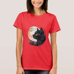 Lua Vermelha com Design de Camisa Artística Cat