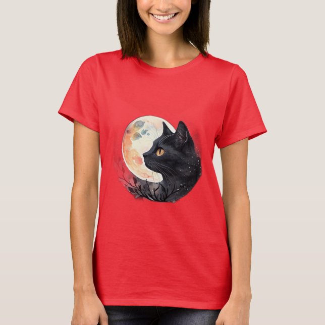 Lua Vermelha com Design de Camisa Artística Cat (Frente)
