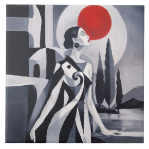 Luar Carmesim: Azulejo Cerâmico Estilizado 6x6