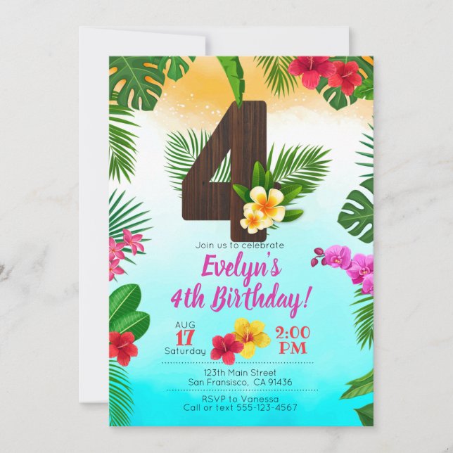 Luau Aniversário, Convite para Festa de Luau 4º An (Frente)