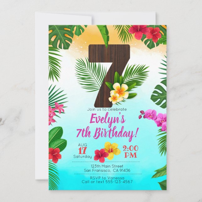 Luau Birthday, Convite para 7 do Partido Luau Aniv (Frente)