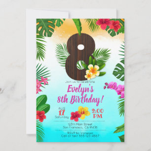 Luau Birthday, convite para a festa Luau 8º anive