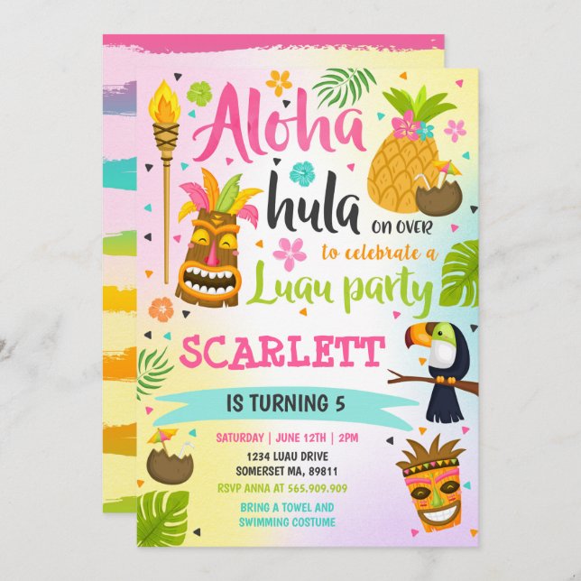 Luau Birthday - Convite para o Partido Luau Havaia (Frente/Verso)
