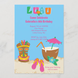 Luau Tiki No Convite À Aniversário Da Praia