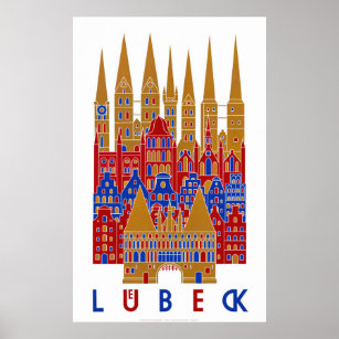 Lübeck Germany Vintage Travel Poster Restored