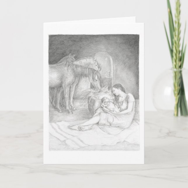 Lucas 2:7 - Cartão de Natal de Maria e Jesus (Frente)