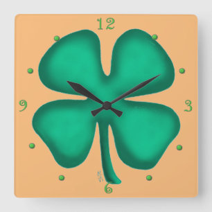 Lucky 4 Folha - Relógio de tan quadrado de Clover