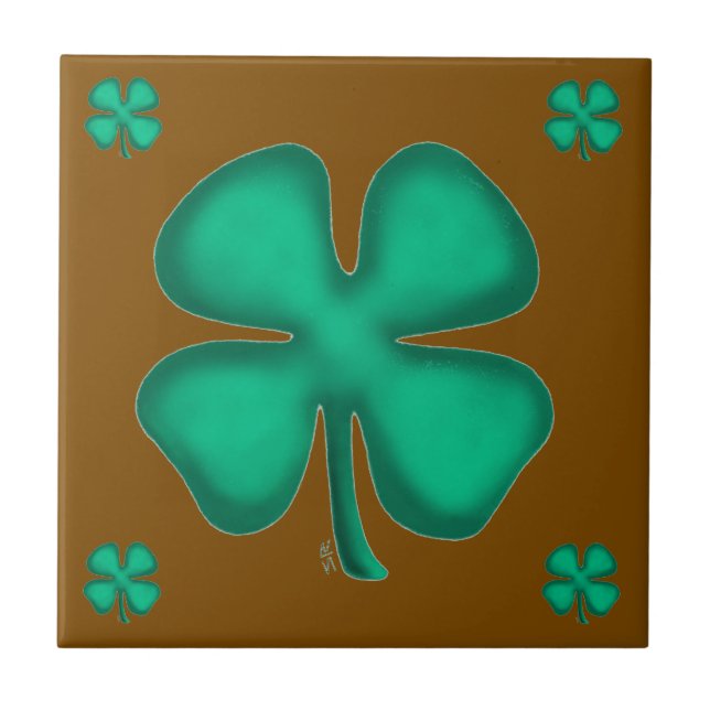 Lucky 4 Leaf Irish Clover 5 brown small tile (Frente)