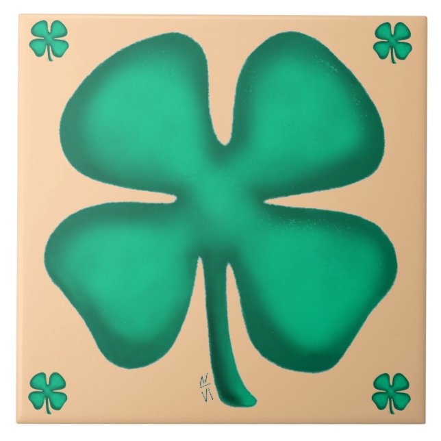 Lucky 4 Leaf Irish Clover 5 tan large tile (Frente)
