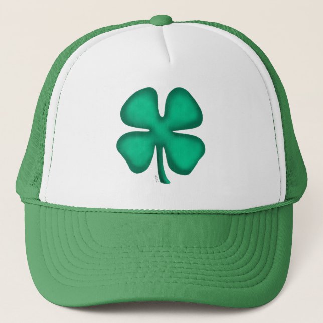 Lucky 4 Leaf Irish Clover boné verde de caminhonei (Frente)